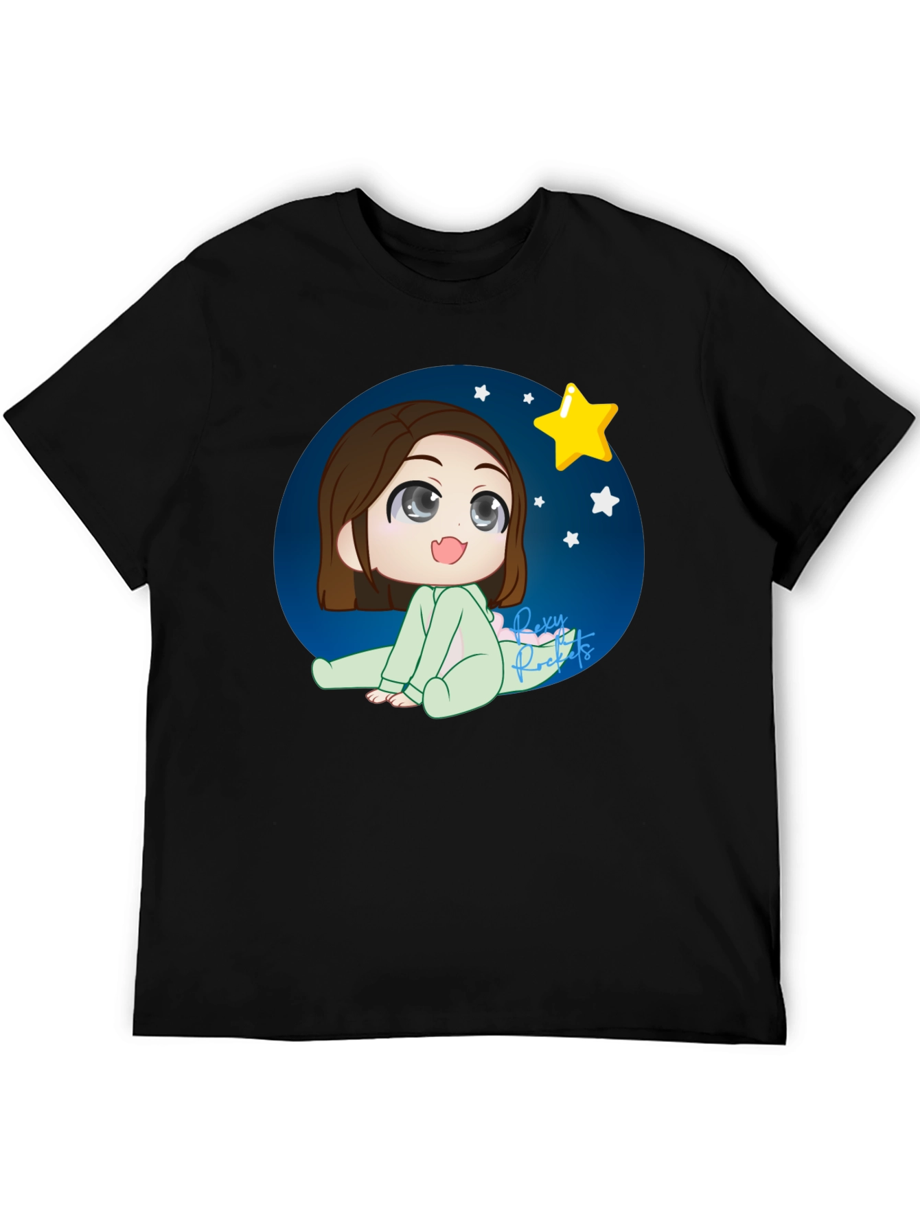 Anime Girl Starry Night Black T-Shirt