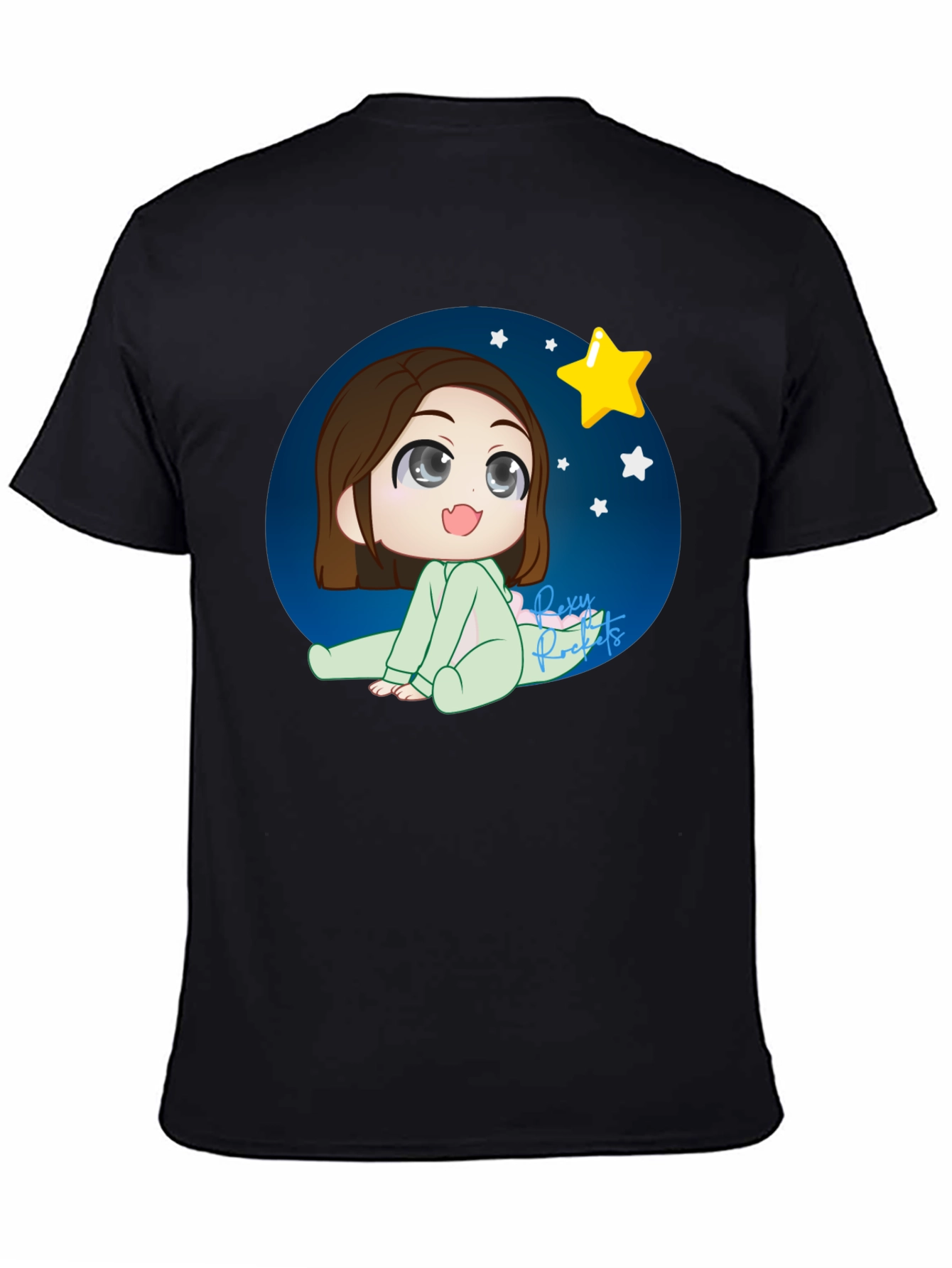 Anime Girl Starry Night Black T-Shirt