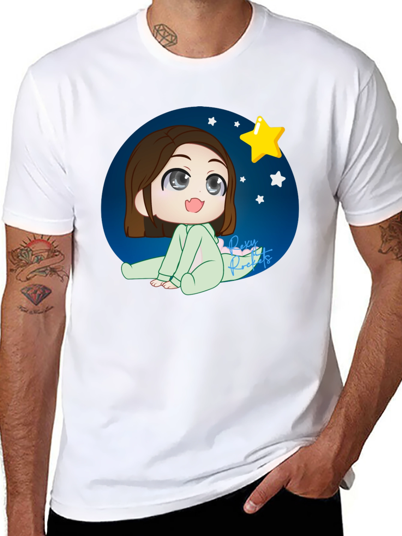 Anime Girl Starry Night Black T-Shirt