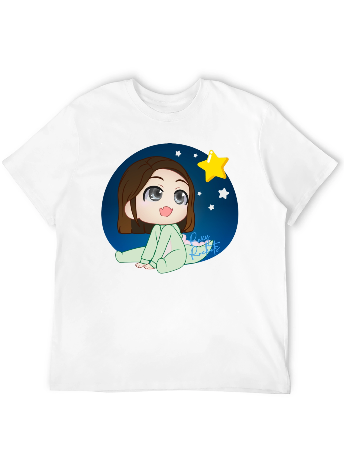 Anime Girl Starry Night Black T-Shirt