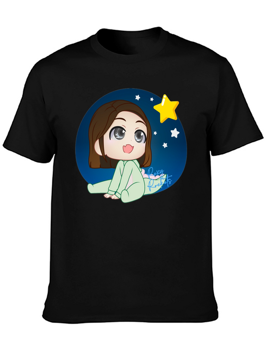 Anime Girl Starry Night Black T-Shirt