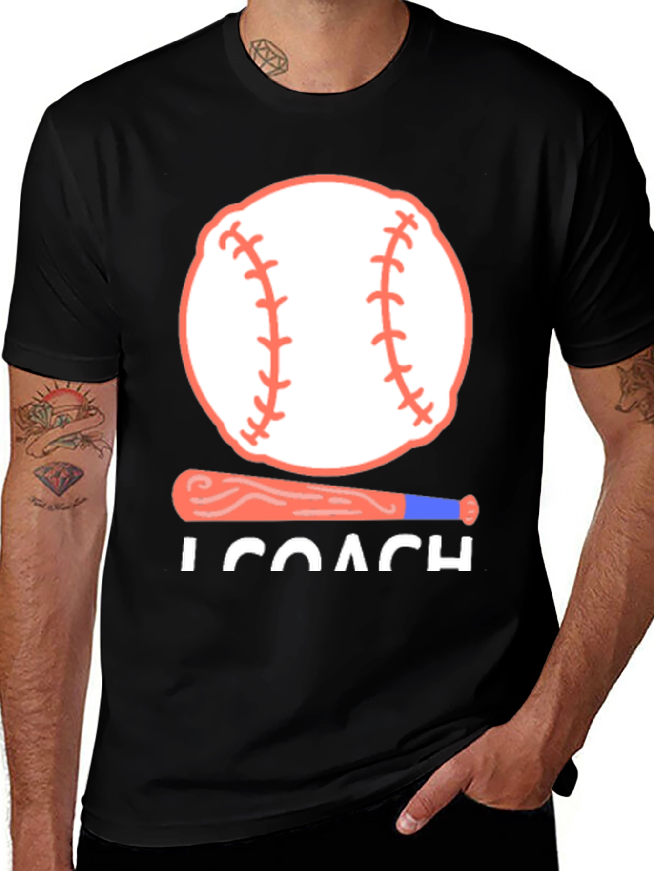 Baseball Coach T-Shirt - Baseball Bat and Ball Design