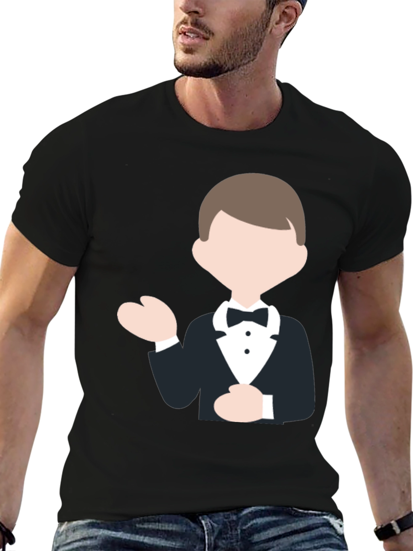 Tuxedo Cartoon Graphic Black T-Shirt