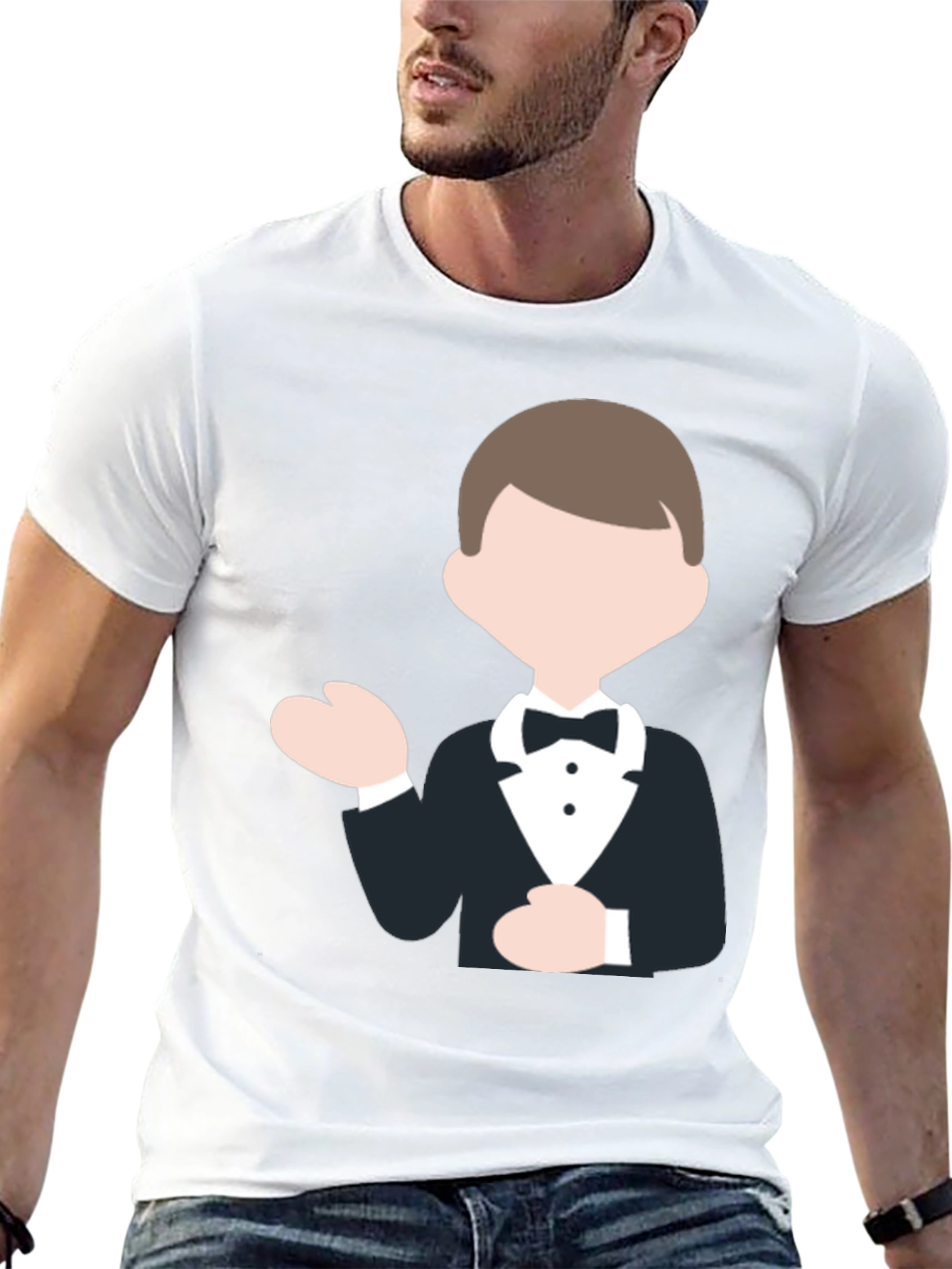Tuxedo Cartoon Graphic Black T-Shirt