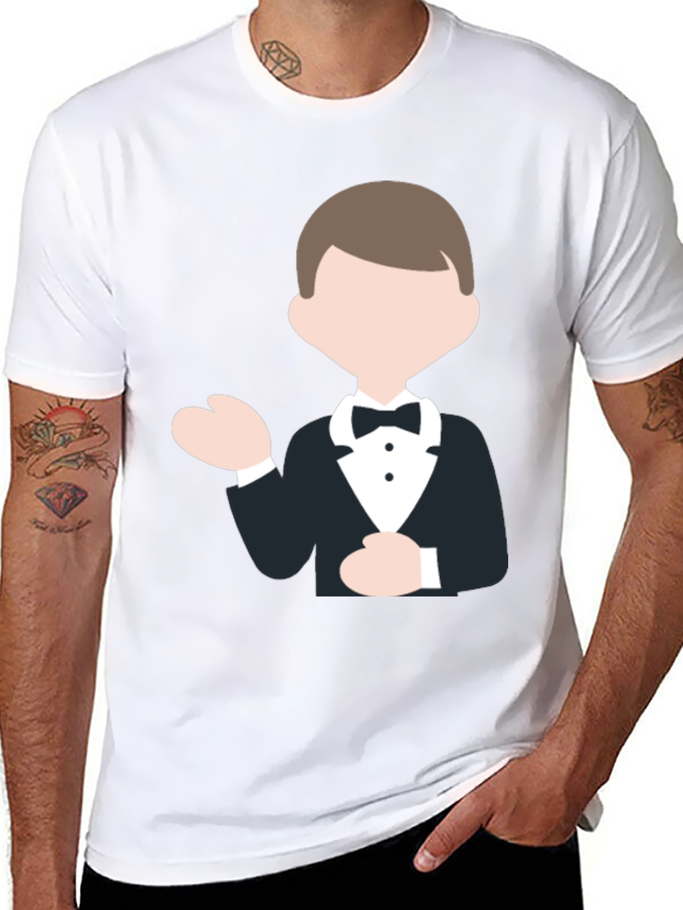 Tuxedo Cartoon Graphic Black T-Shirt