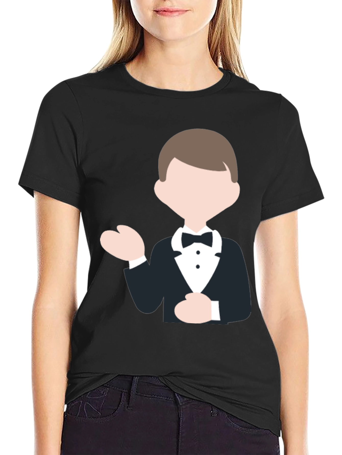 Tuxedo Cartoon Graphic Black T-Shirt