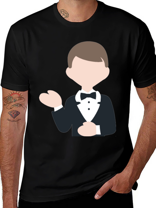 Tuxedo Cartoon Graphic Black T-Shirt