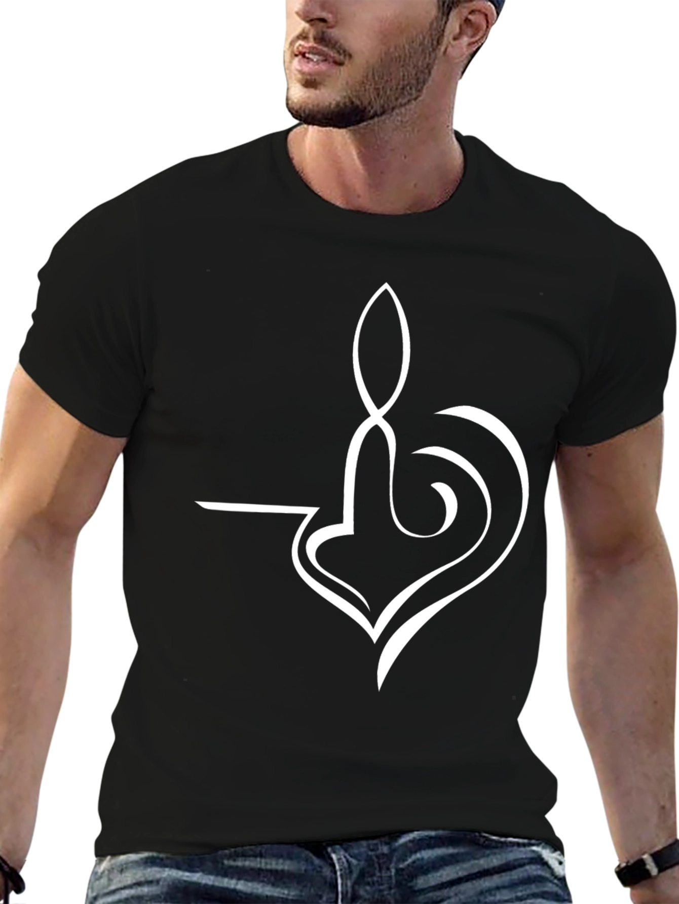 Abstract Heart Design Black T-Shirt