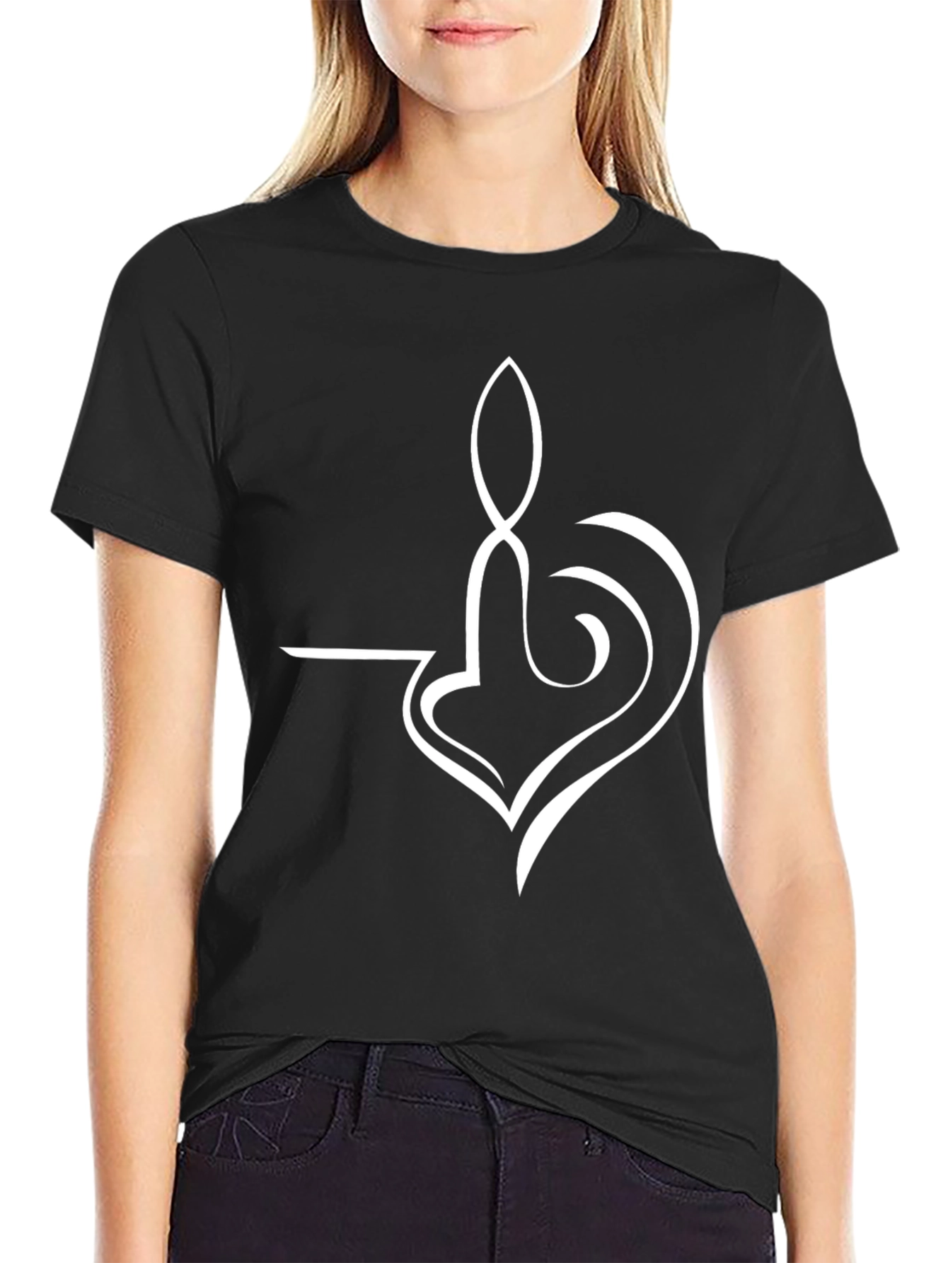 Abstract Heart Design Black T-Shirt