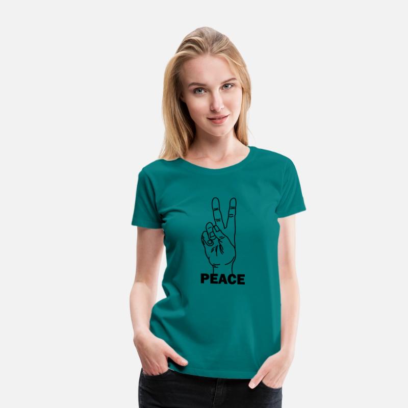 Hand gesture peace with text PEACE