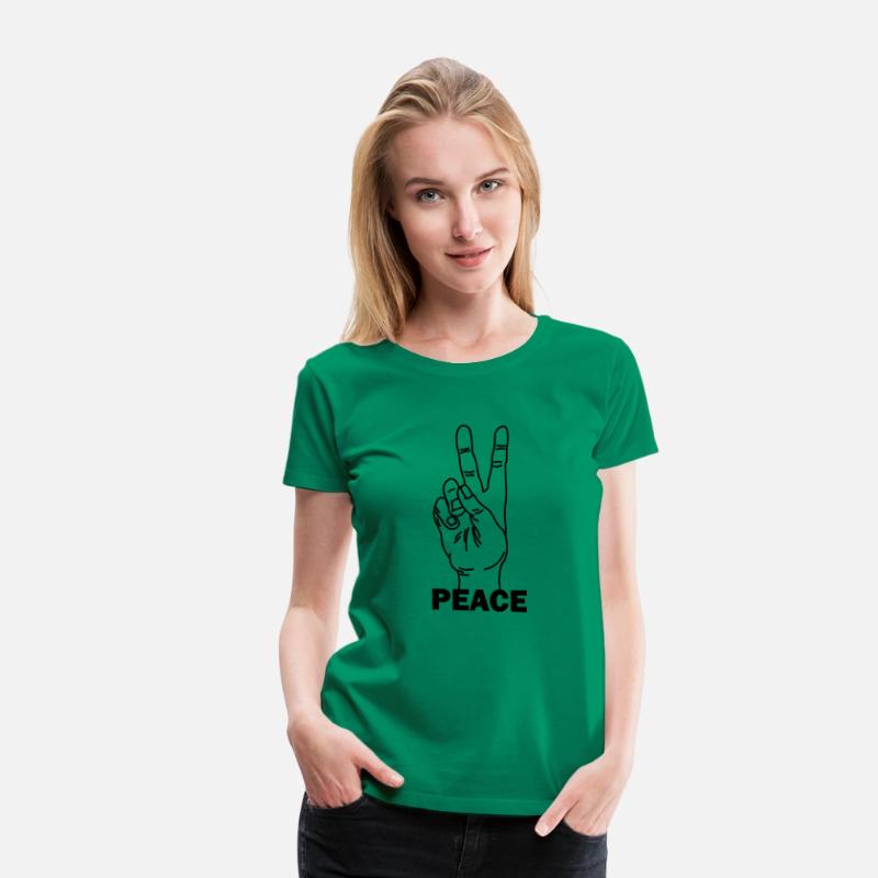 Hand gesture peace with text PEACE