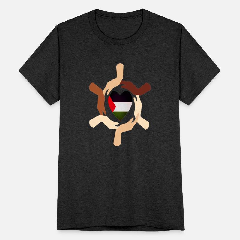 Hands around the Palestine flag, support Palestine