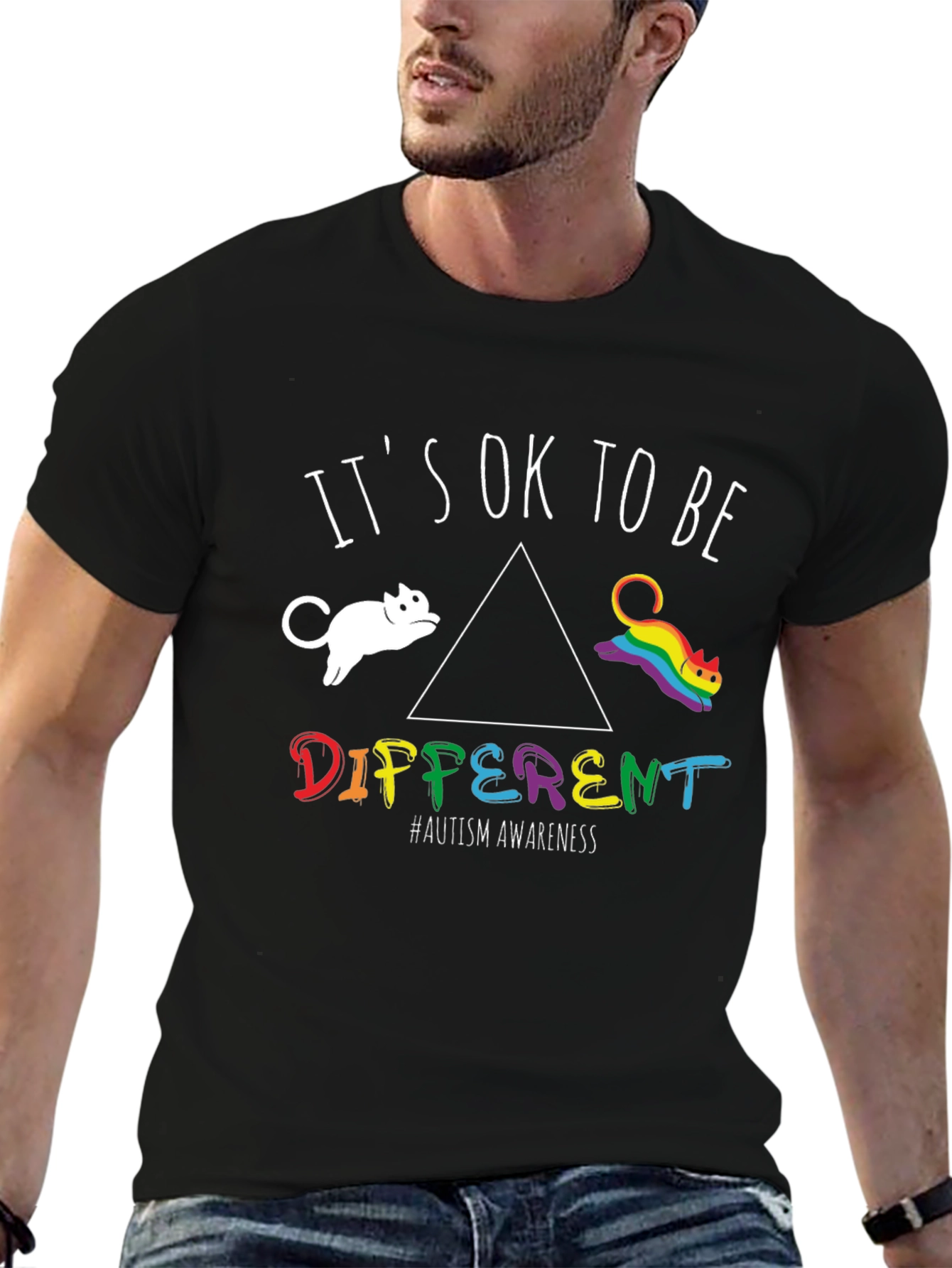 Autism Awareness Its OK To Be Different Cat T-Shirt
