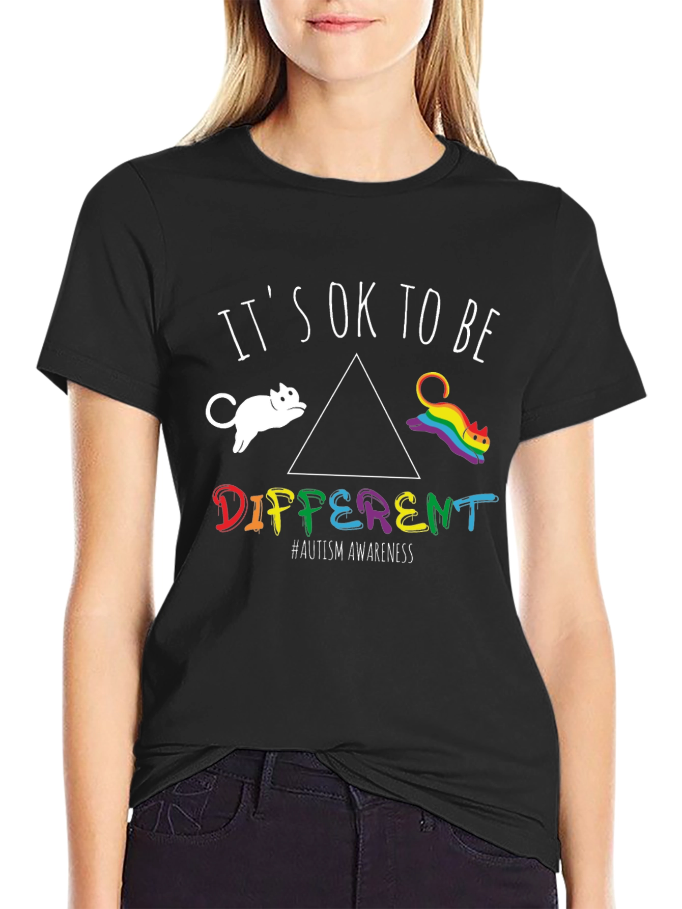 Autism Awareness Its OK To Be Different Cat T-Shirt
