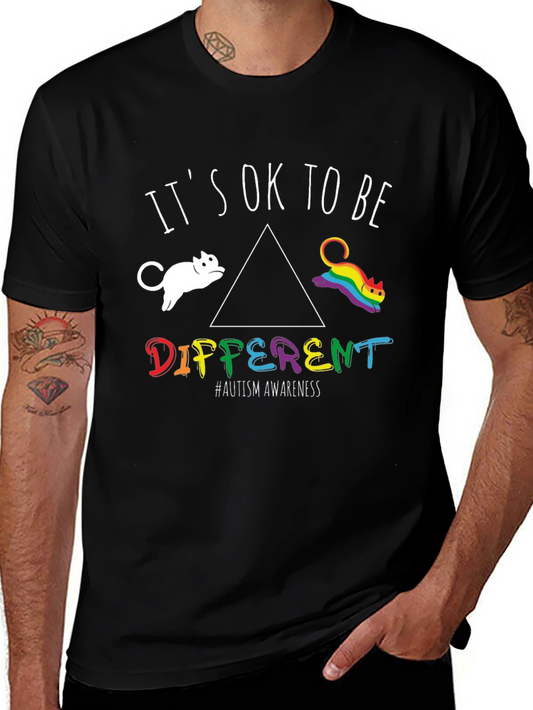 Autism Awareness Its OK To Be Different Cat T-Shirt