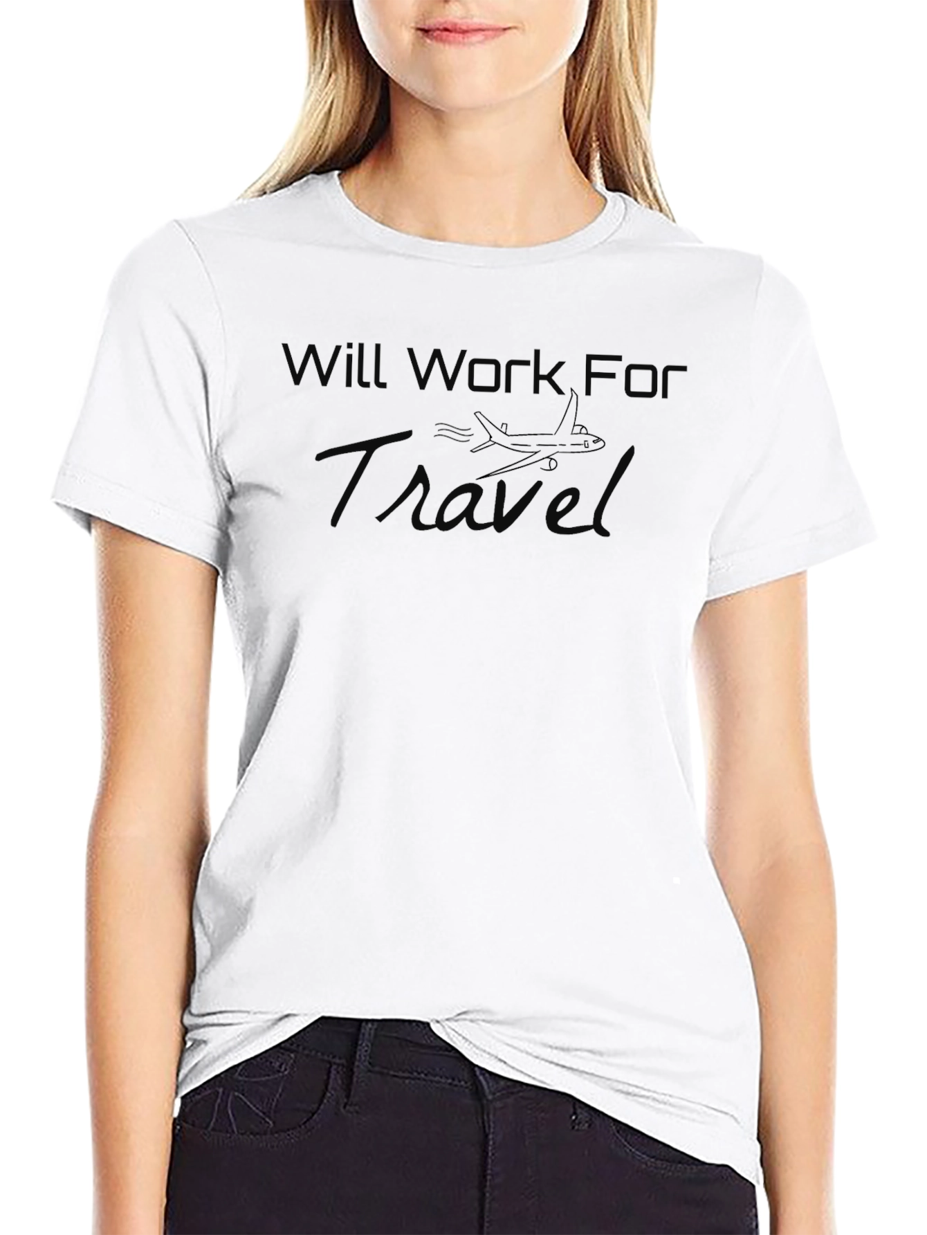Will Work For Travel Black T-Shirt