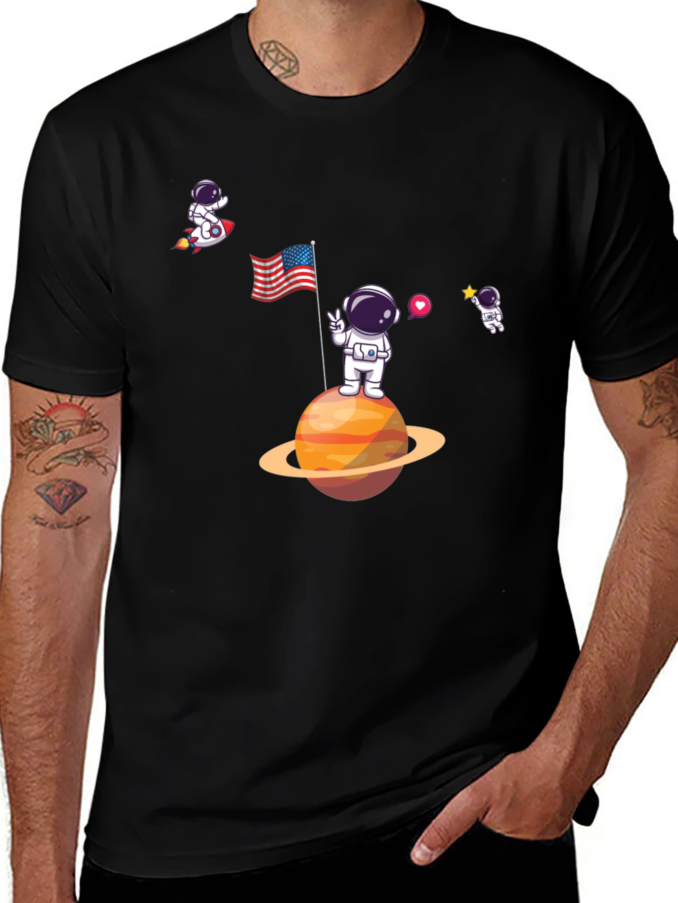 Astronaut Planet Graphic Black T-Shirt