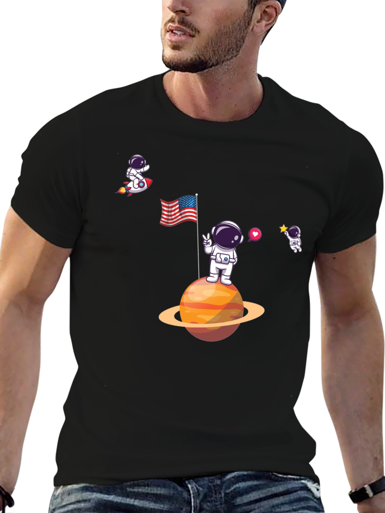 Astronaut Planet Graphic Black T-Shirt