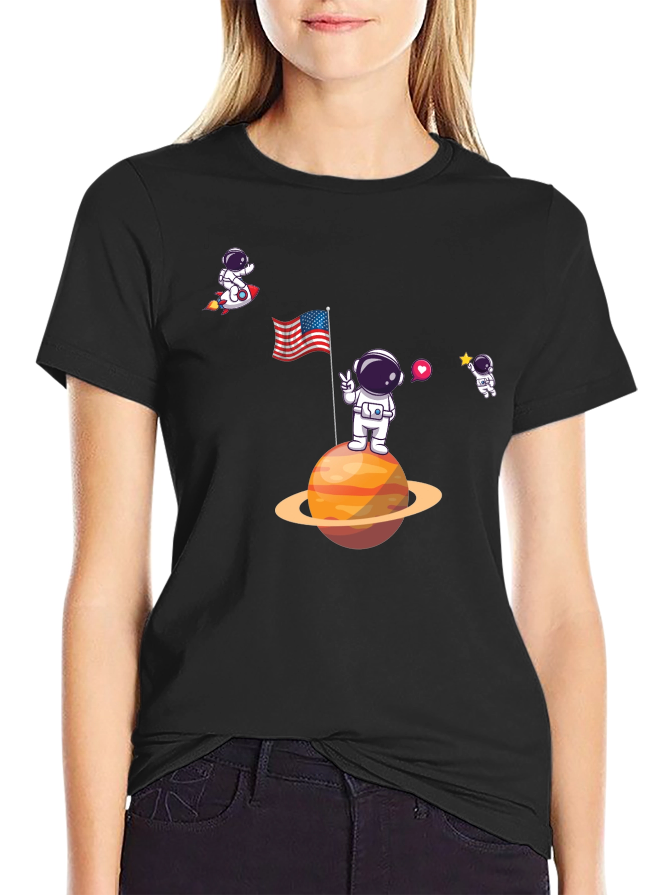 Astronaut Planet Graphic Black T-Shirt