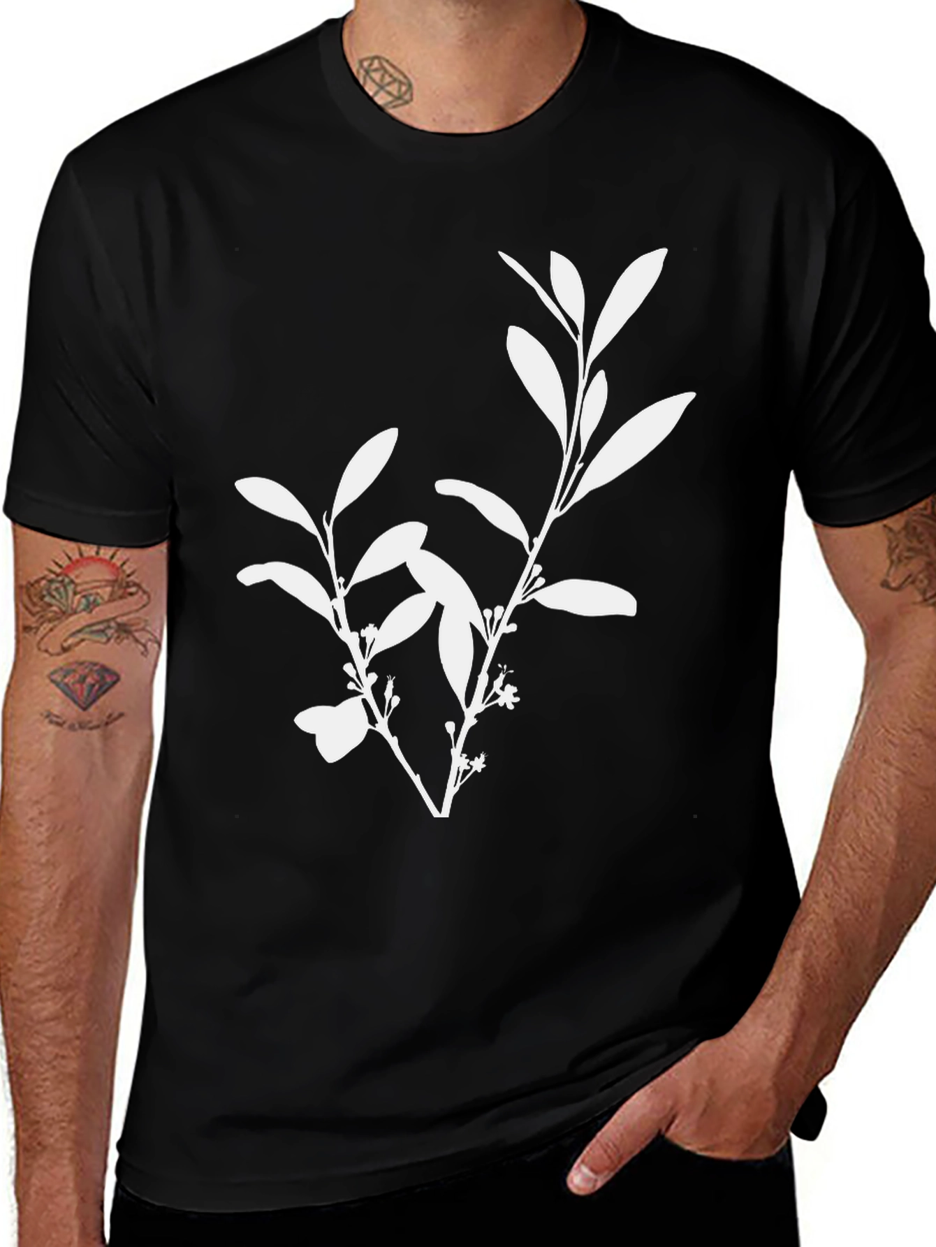 Botanical Print Black T-Shirt