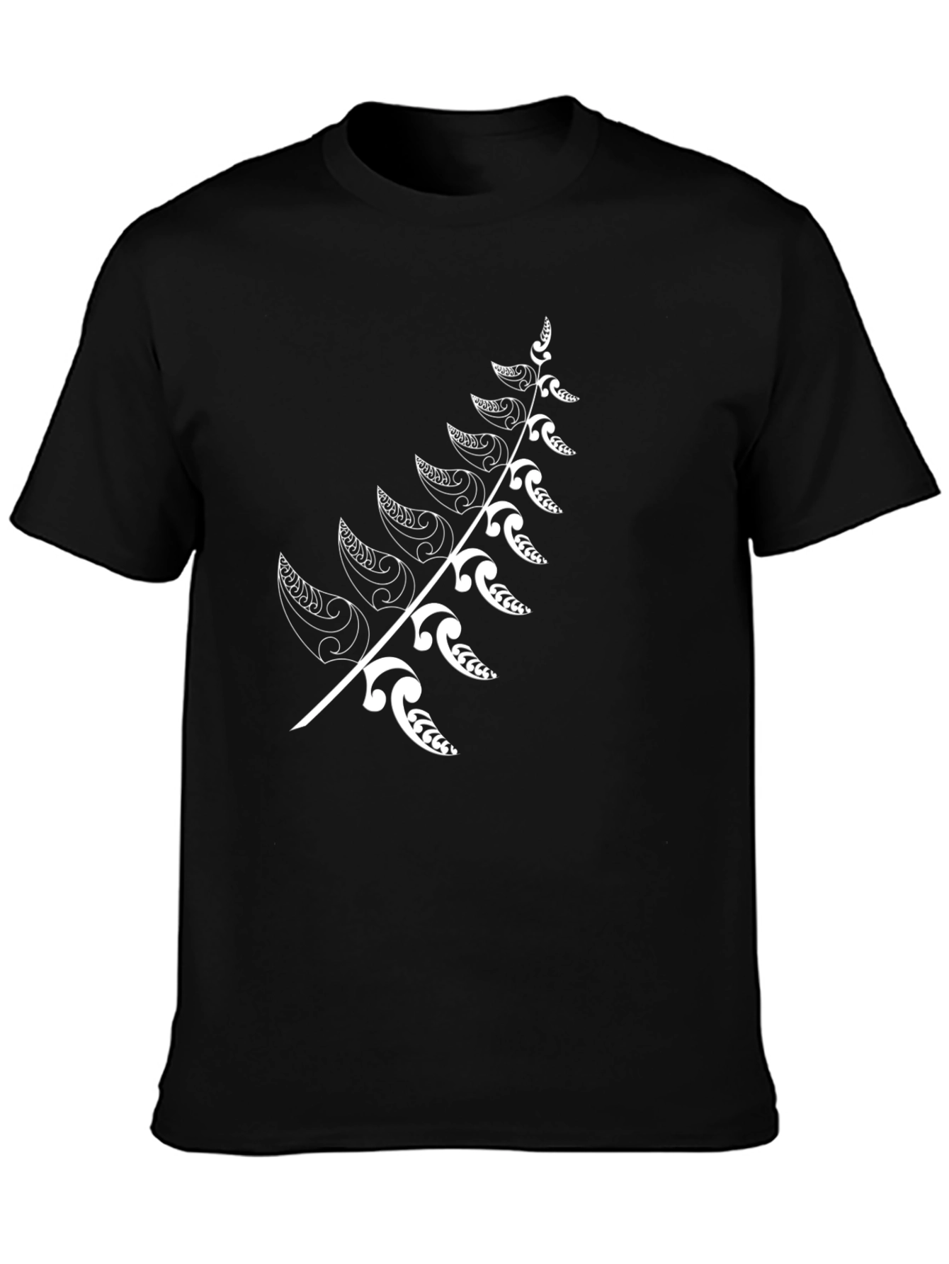 Black T-Shirt with White Fern Design