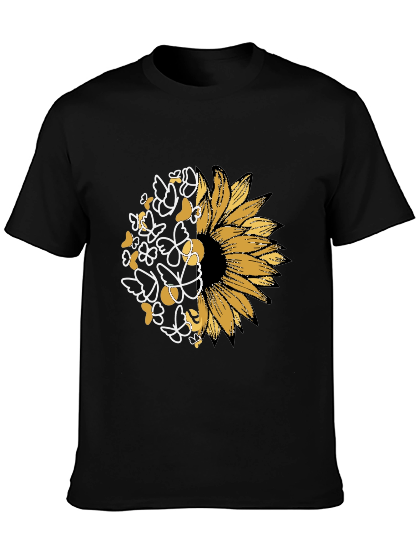 Sunflower Butterfly Graphic Black T-Shirt