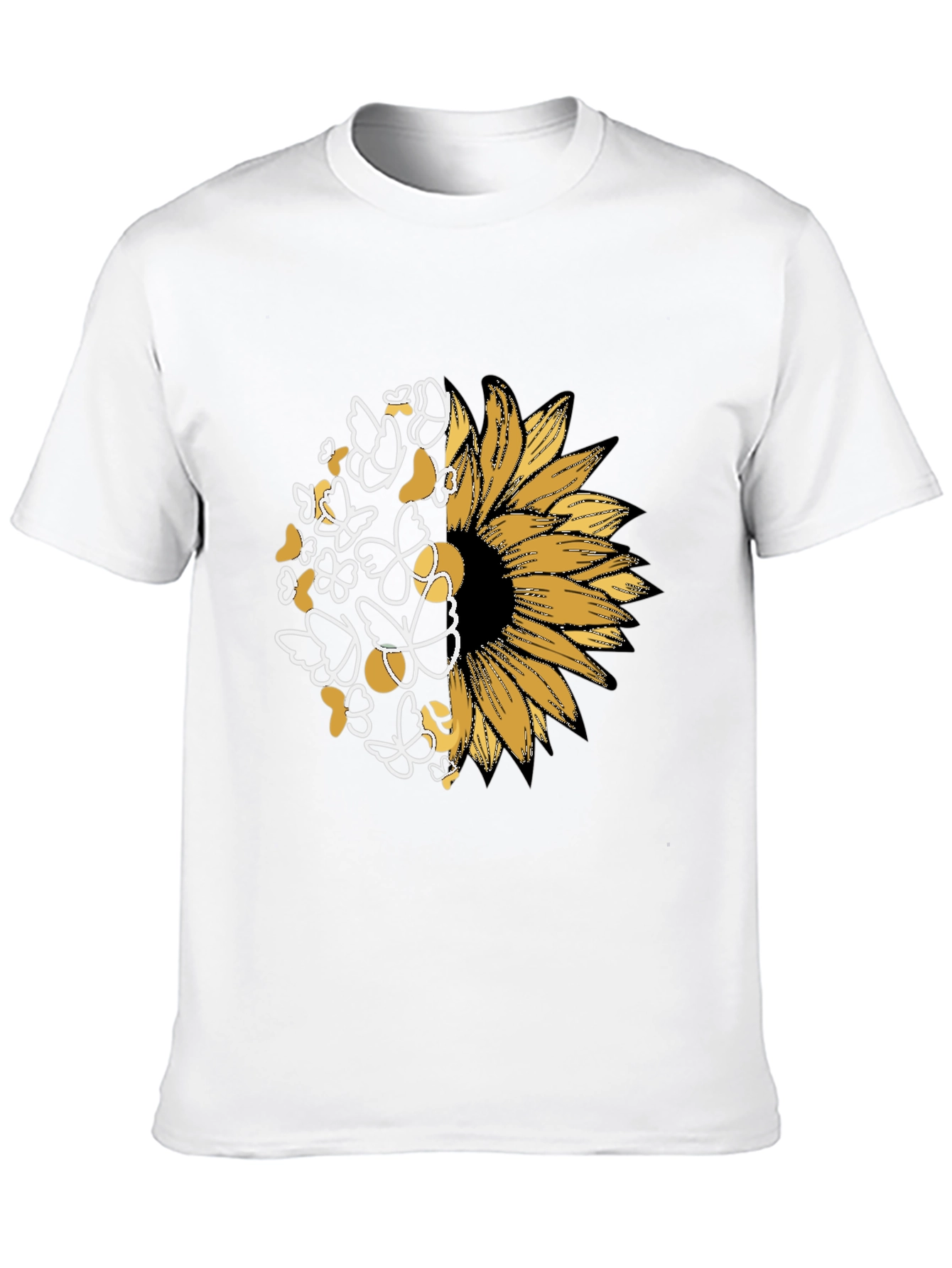 Sunflower Butterfly Graphic Black T-Shirt