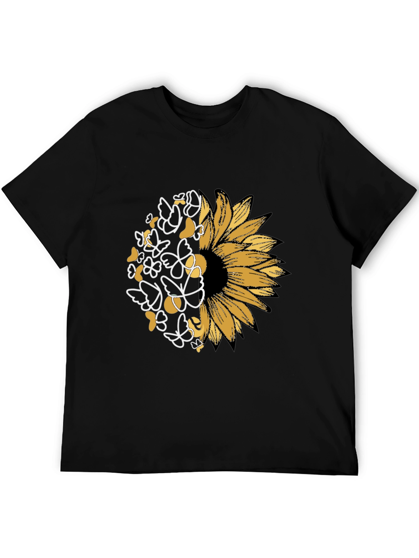 Sunflower Butterfly Graphic Black T-Shirt
