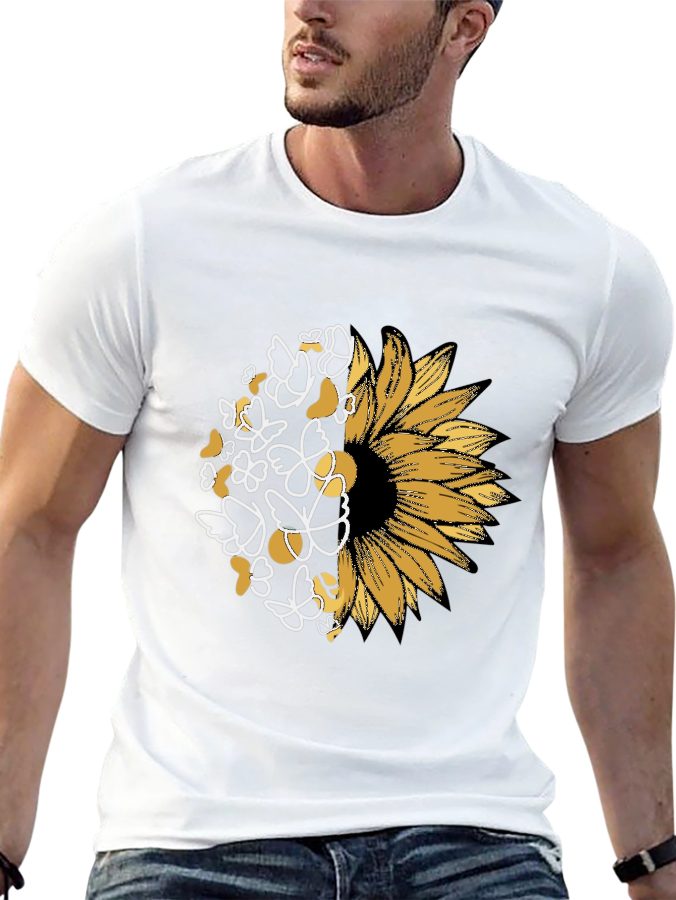 Sunflower Butterfly Graphic Black T-Shirt