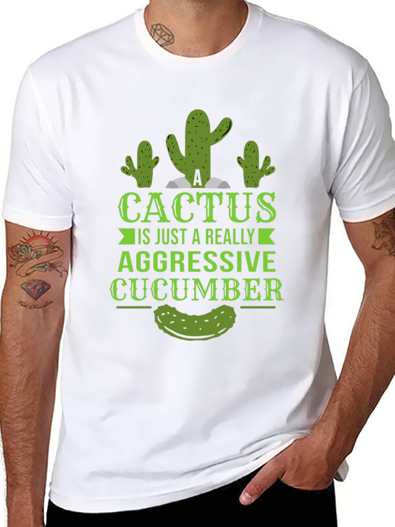 Aggressive Cucumber Cactus Graphic Tee - Funny Novelty Shirt