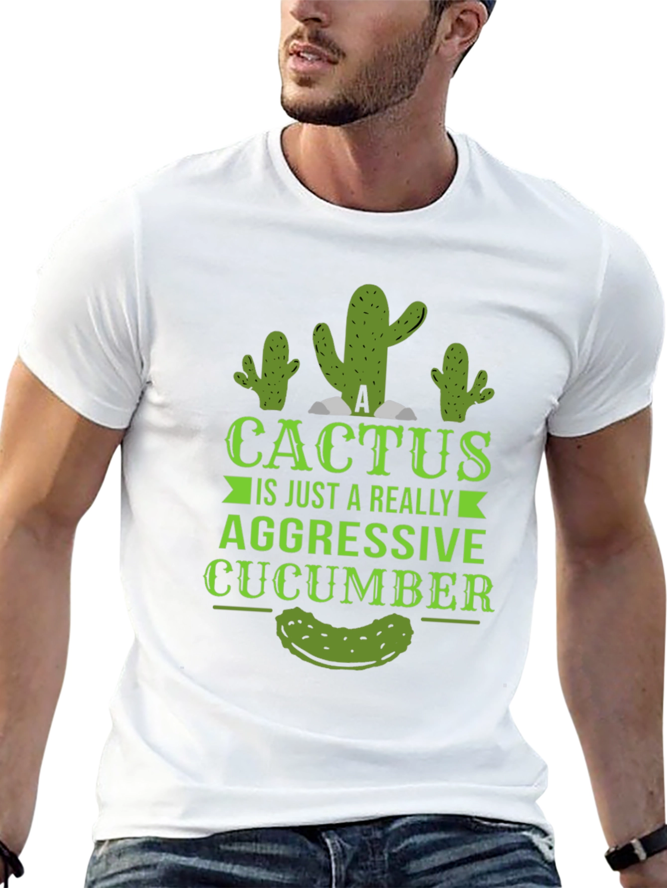 Aggressive Cucumber Cactus Graphic Tee - Funny Novelty Shirt