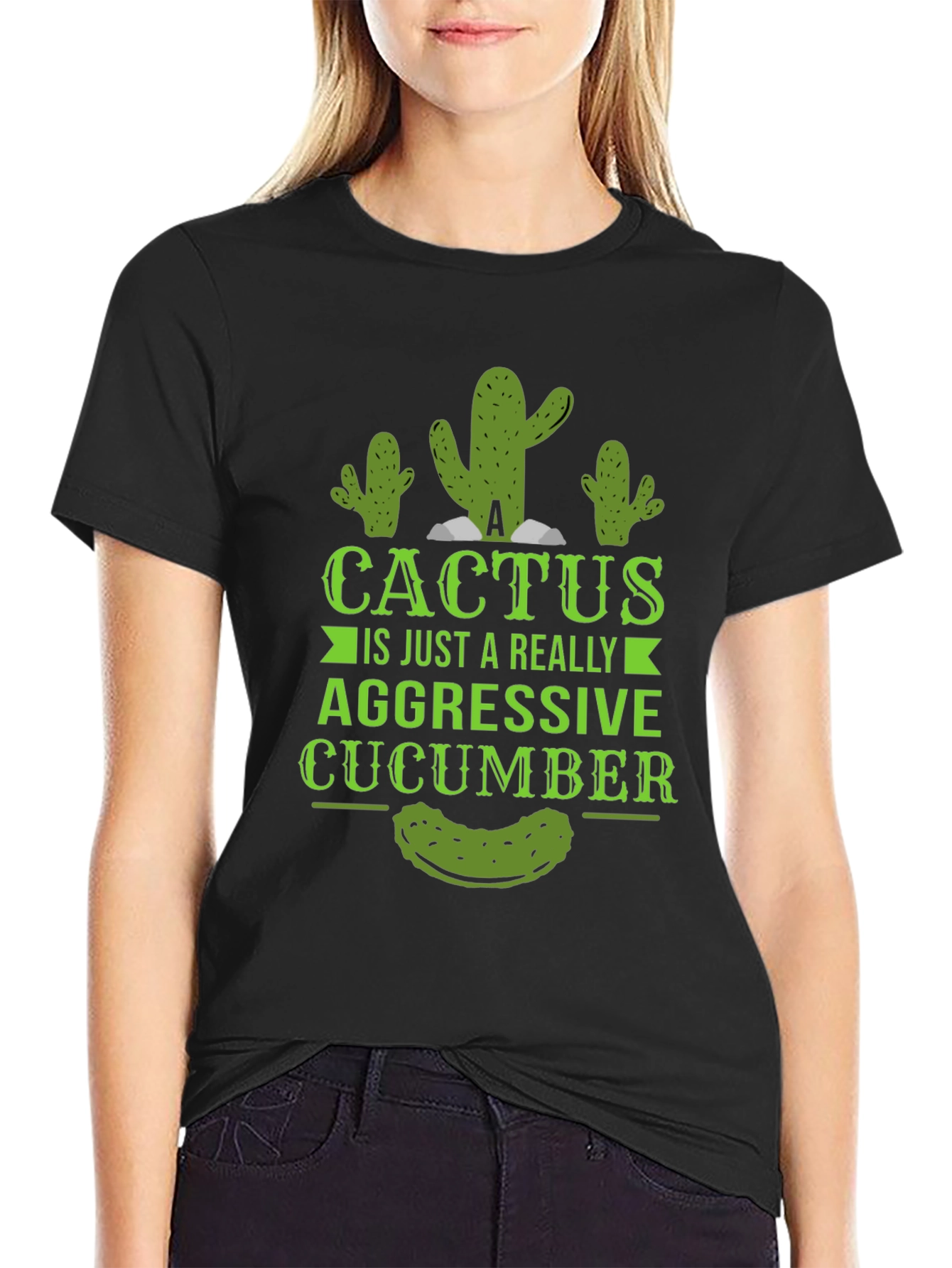 Aggressive Cucumber Cactus Graphic Tee - Funny Novelty Shirt