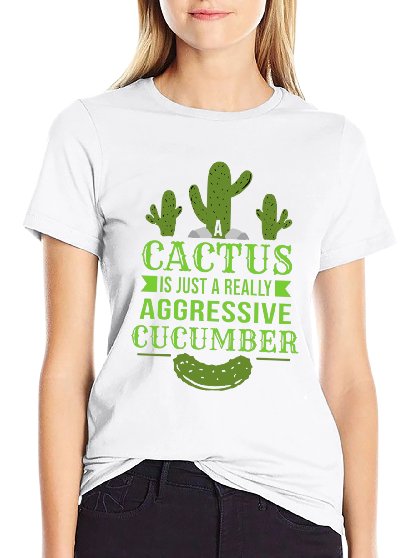 Aggressive Cucumber Cactus Graphic Tee - Funny Novelty Shirt
