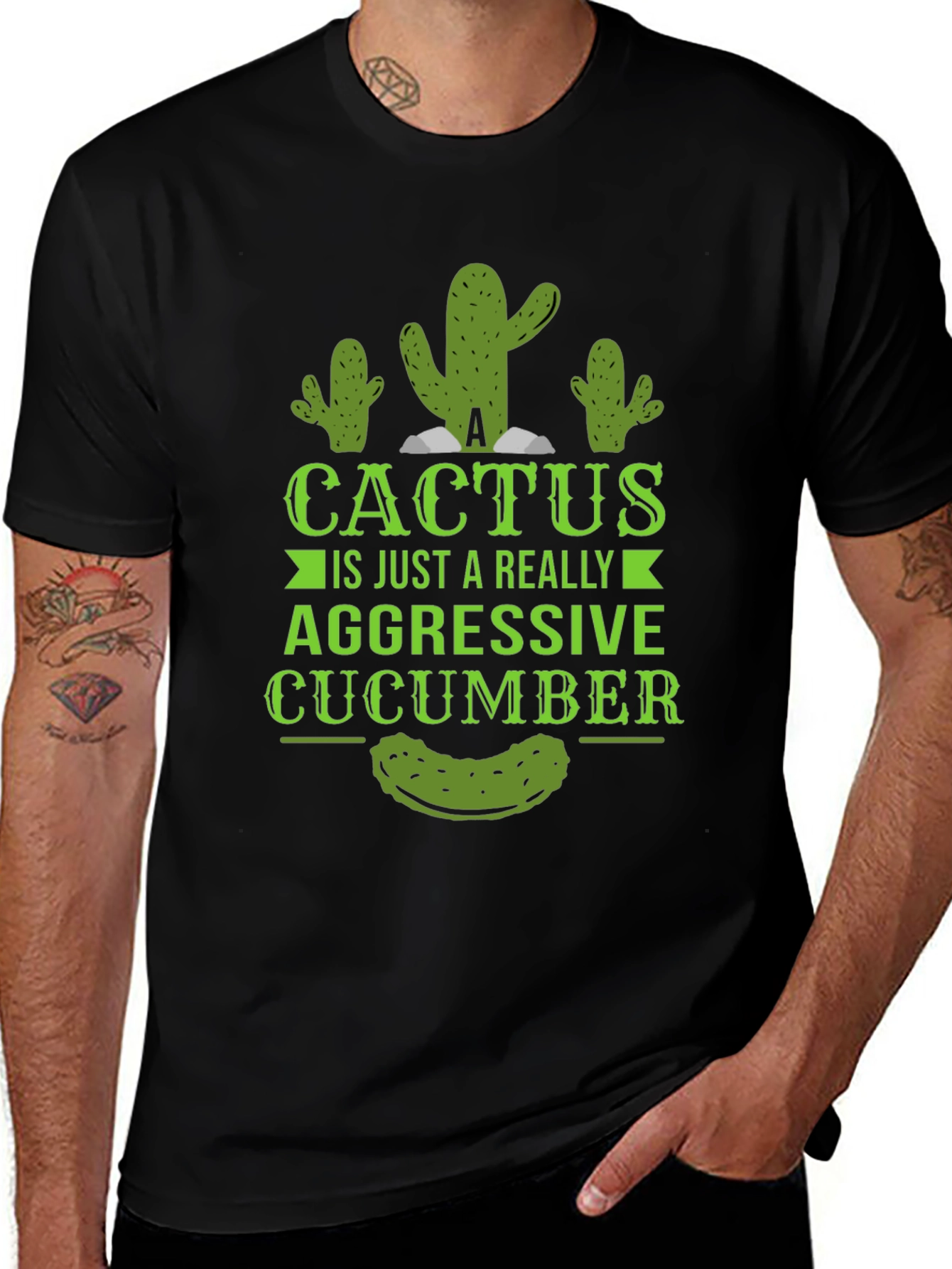 Aggressive Cucumber Cactus Graphic Tee - Funny Novelty Shirt