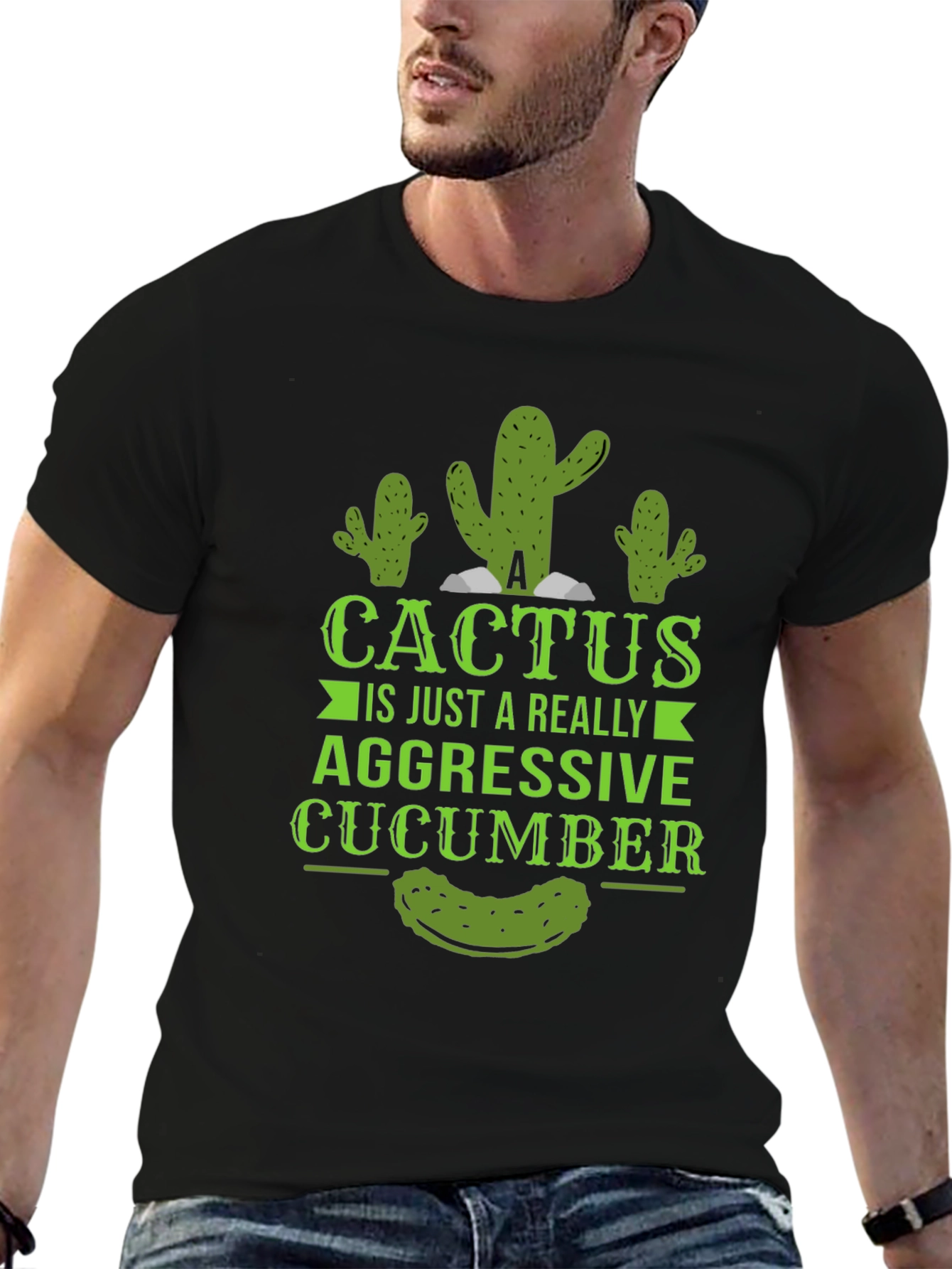 Aggressive Cucumber Cactus Graphic Tee - Funny Novelty Shirt