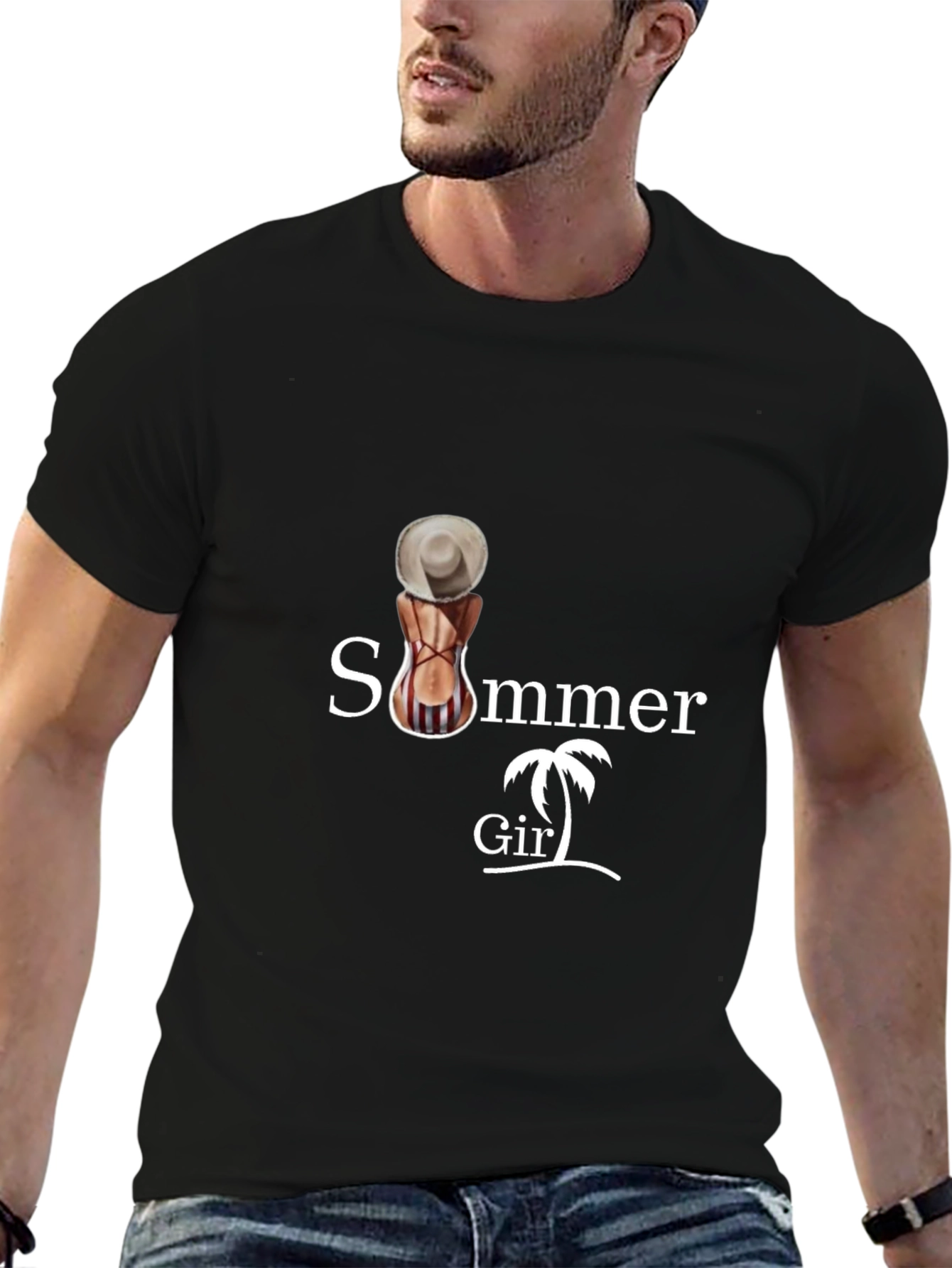 Summer Girl Graphic Tee - Black Cotton T-Shirt