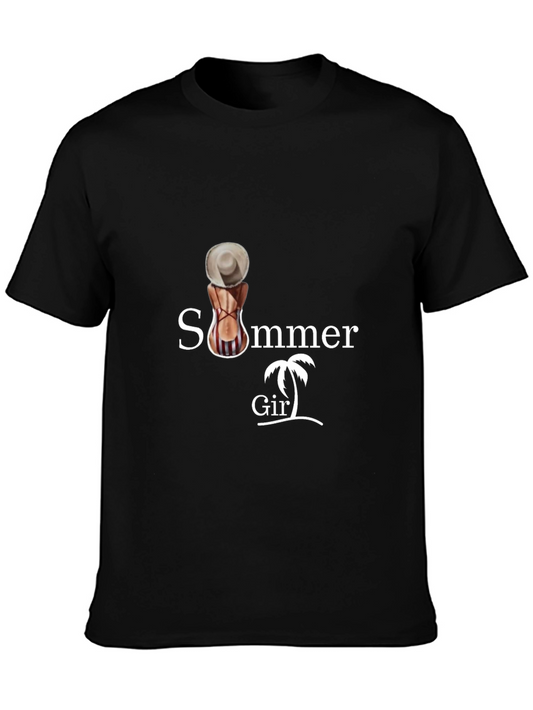 Summer Girl Graphic Tee - Black Cotton T-Shirt