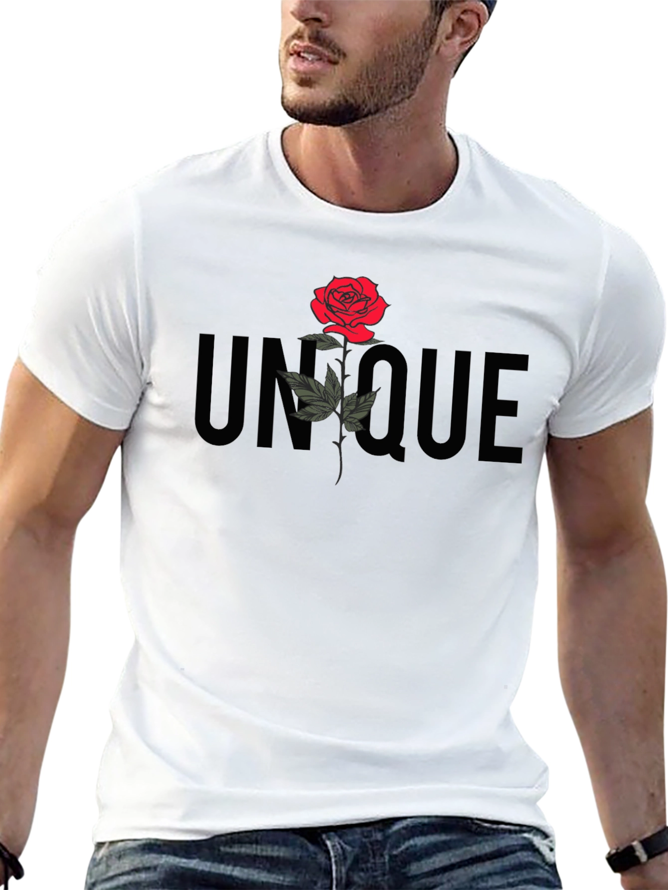 Unique Rose Graphic Black T-Shirt