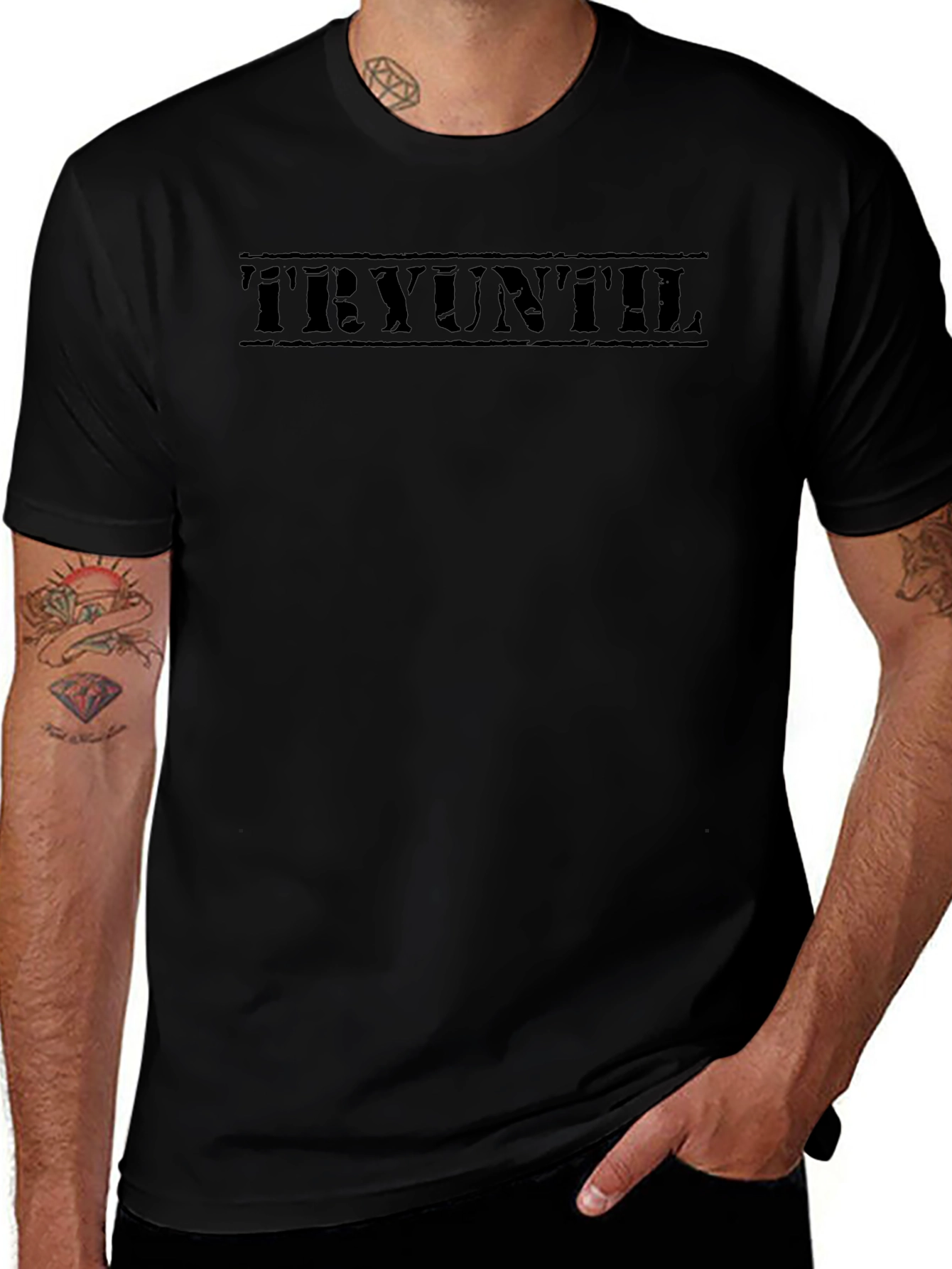 Tryuntil Graphic Tee - Mens Black Cotton T-Shirt