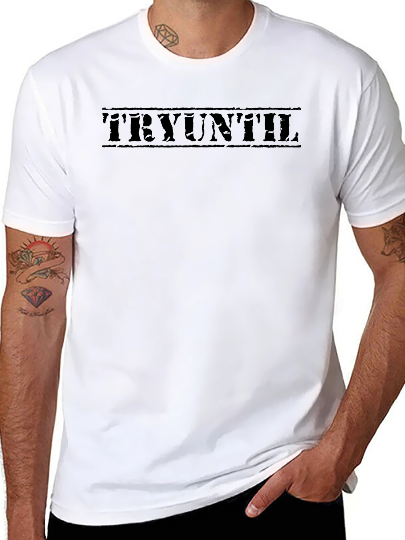 Tryuntil Graphic Tee - Mens Black Cotton T-Shirt