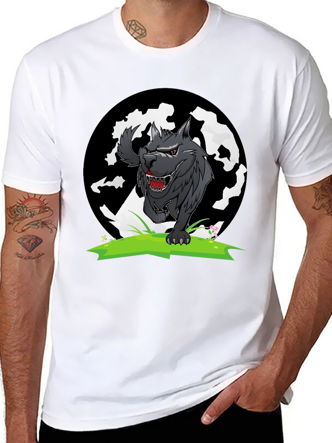 Wolf Graphic Tee - Black Cotton T-Shirt