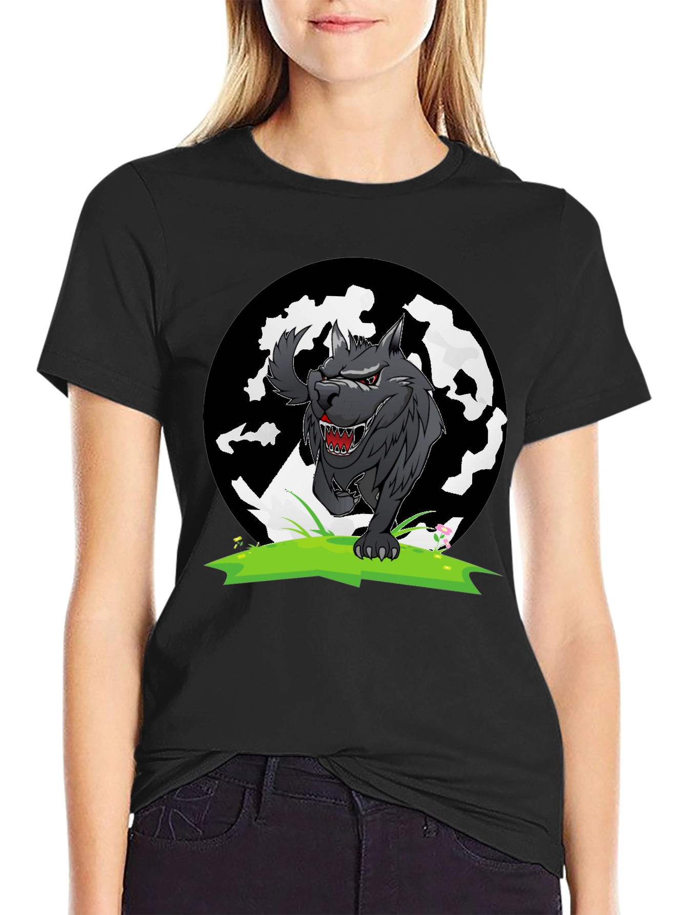 Wolf Graphic Tee - Black Cotton T-Shirt