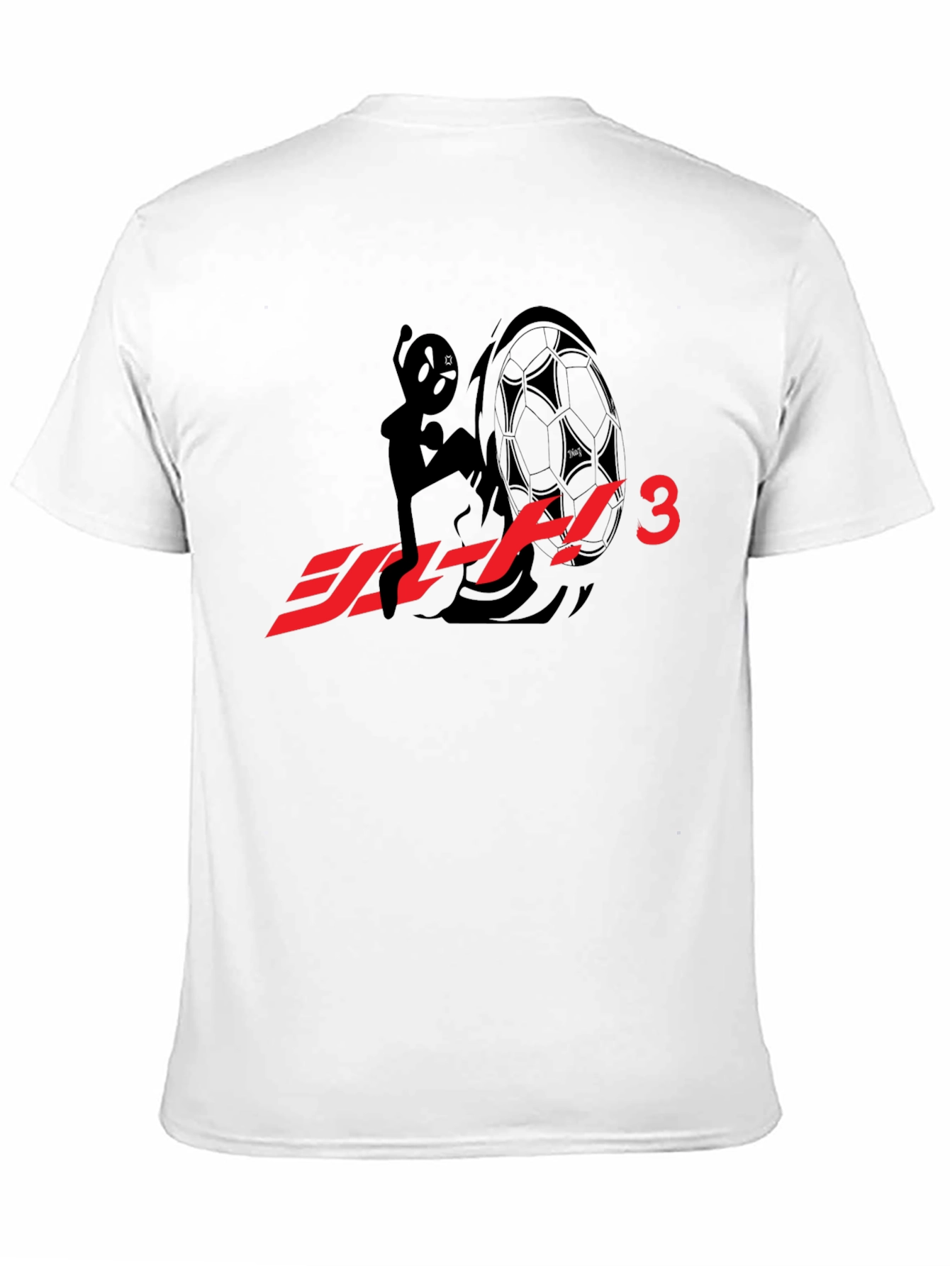 Black T-Shirt with Anime Character & Soccer Ball Graphic