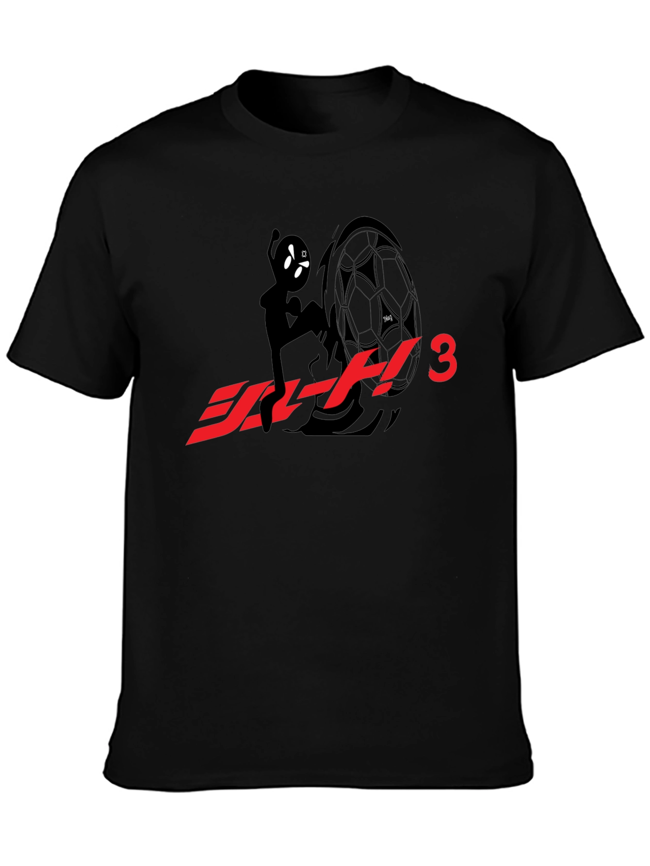 Black T-Shirt with Anime Character & Soccer Ball Graphic
