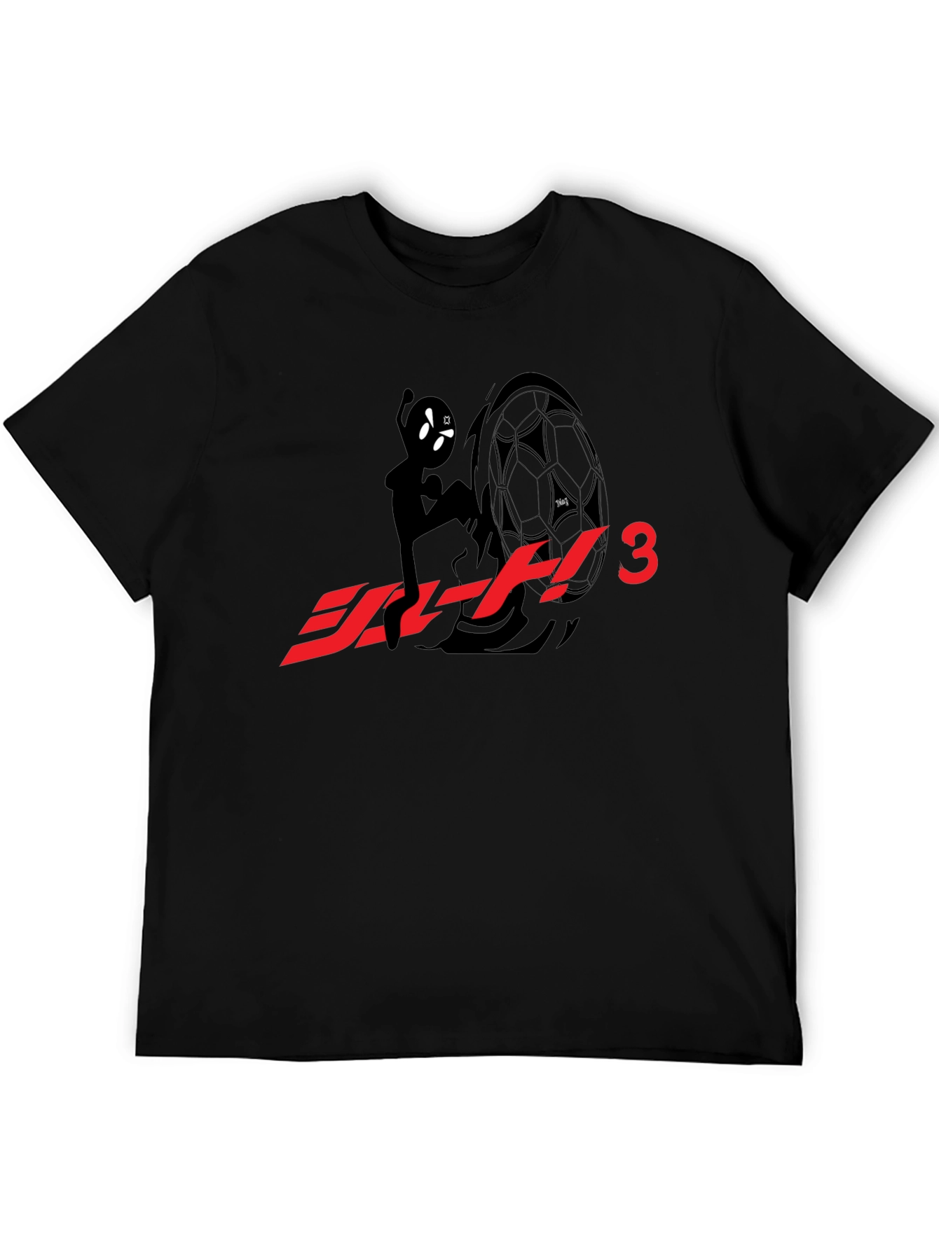 Black T-Shirt with Anime Character & Soccer Ball Graphic