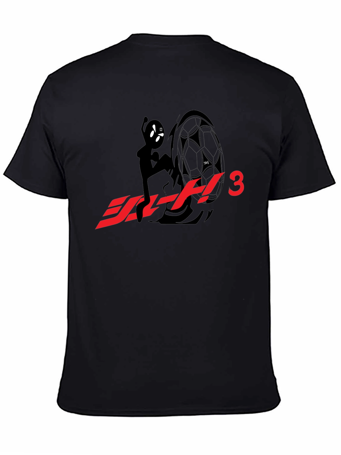 Black T-Shirt with Anime Character & Soccer Ball Graphic