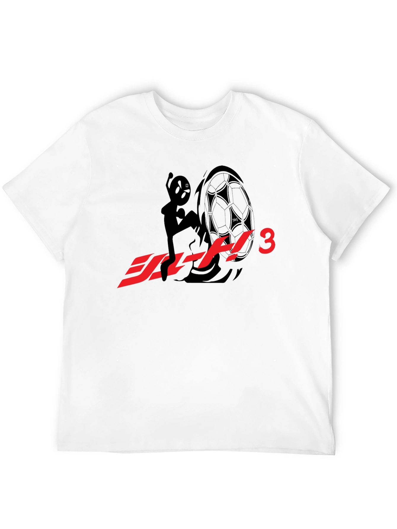 Black T-Shirt with Anime Character & Soccer Ball Graphic