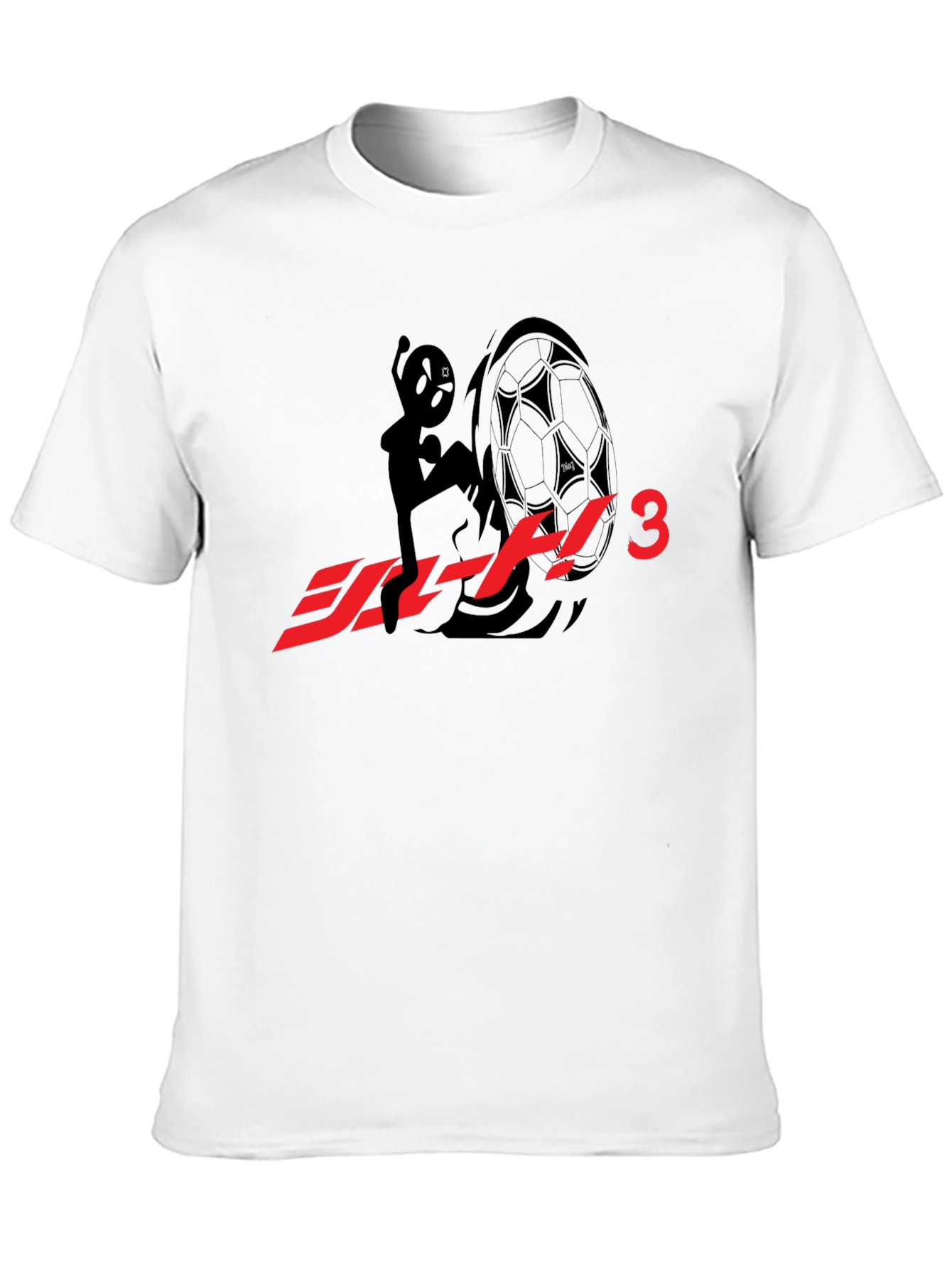 Black T-Shirt with Anime Character & Soccer Ball Graphic