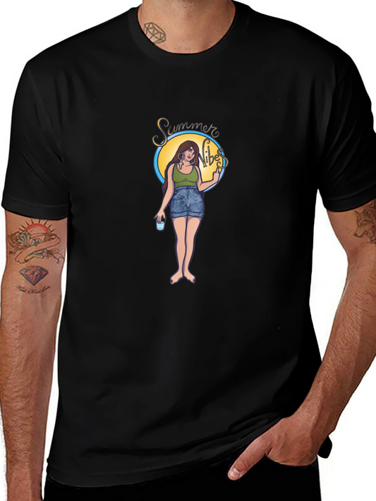Summer Vibes Graphic Tee - Black Cotton T-Shirt