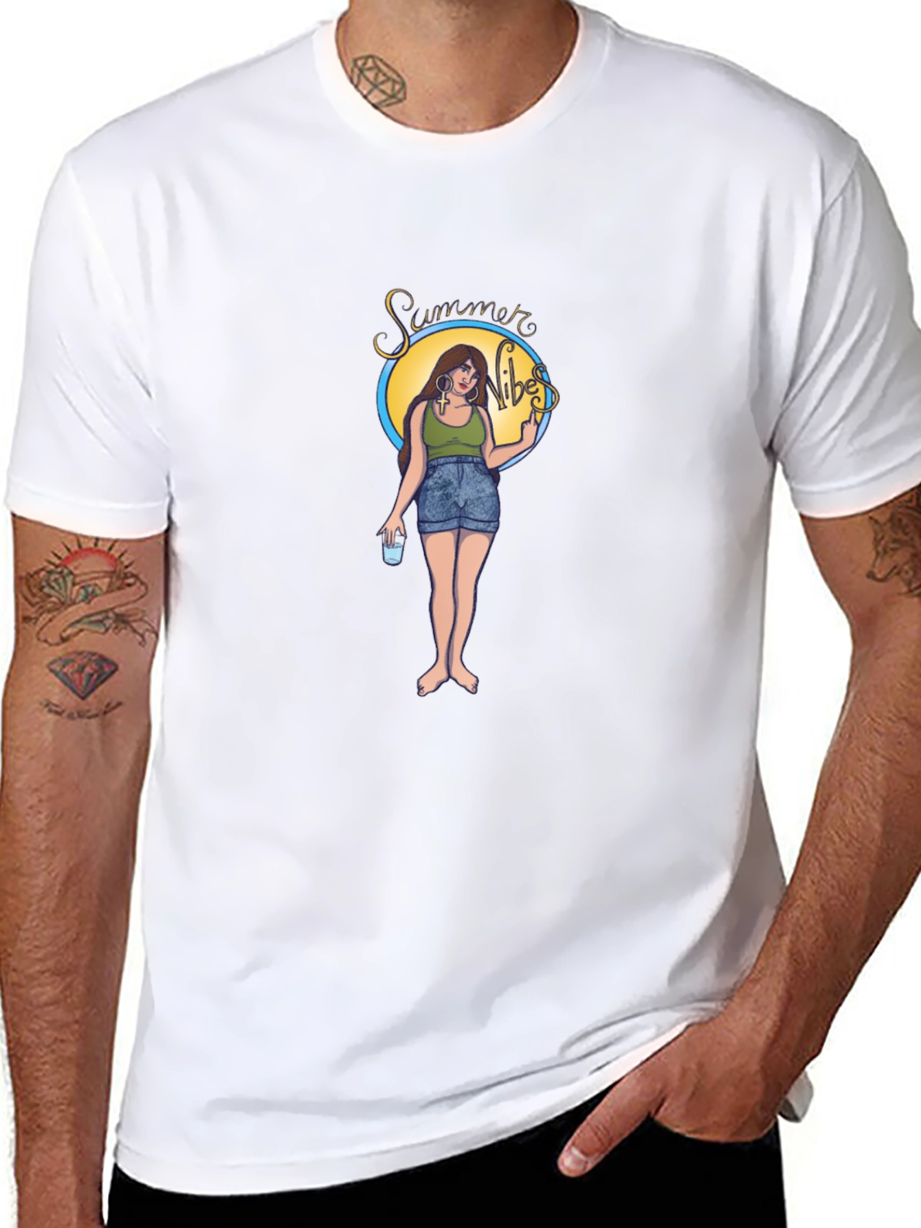 Summer Vibes Graphic Tee - Black Cotton T-Shirt